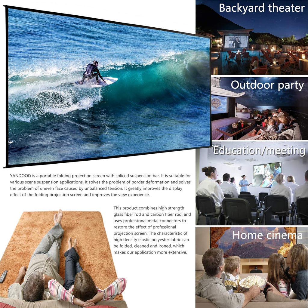 Foldable Projector Screen 100 inch 16:9 HD 4K Anti-Crease Black Backing Silver Portable Projection Screen Pack of 2 Y13436