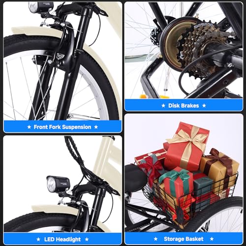 24"&26" 3 Wheel Mountain Electric Bicycle with Basket P27487