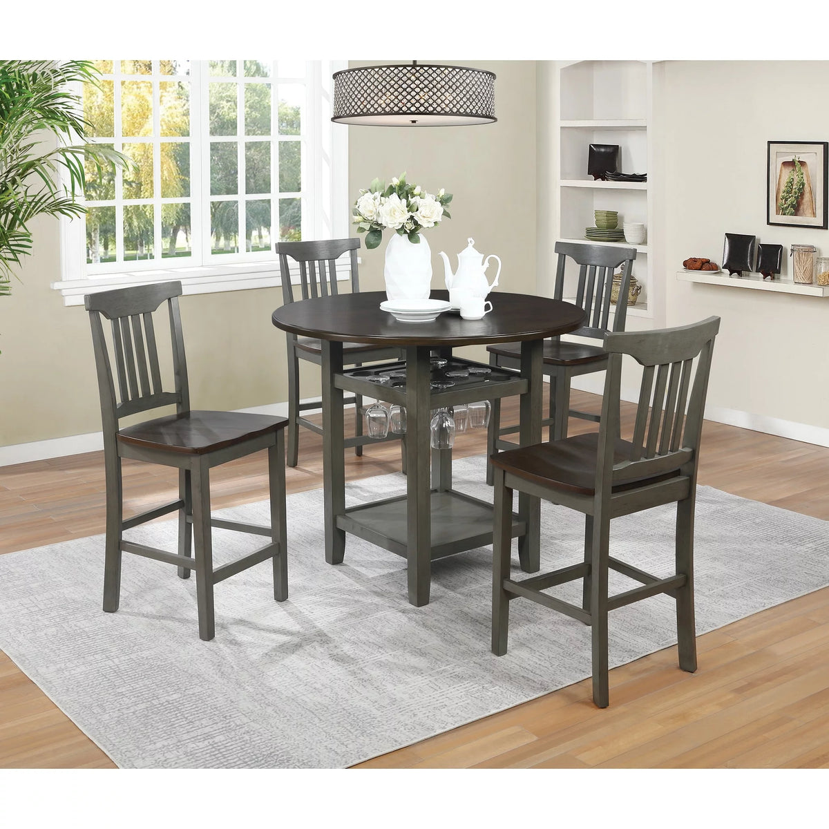5pc Table Chairs Set Slate Gray Wood Stain Finish Z4636