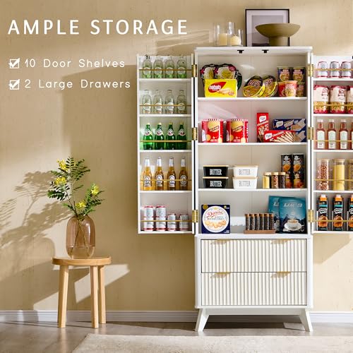 72" Dark Grey Wood Pantry Cabinet with 10 Door Shelves & 2 Drawers L198