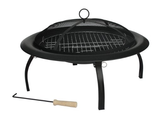 Black 22" Portable Folding Steel Wood Burning Fire Pit with Carrying Bag S51419