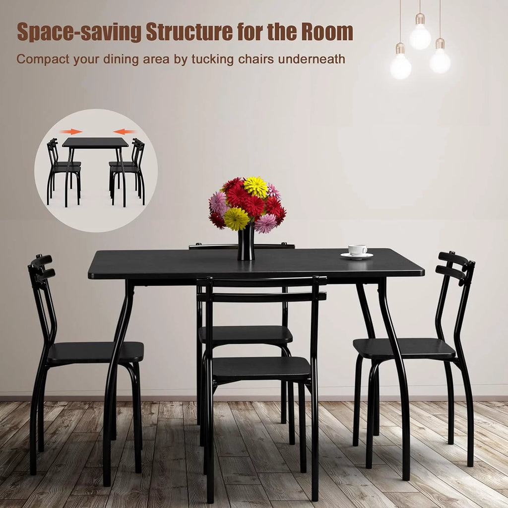 Modern Metal and Wood Rectangular Dining Table Set with 4 Chairs A5298
