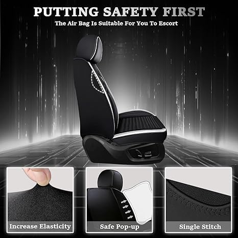 5 Seats Custom Fit Leather Seat Covers (Black White) Y503754