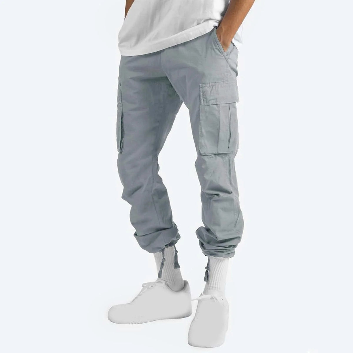 Mens Cargo Sweat Pants Relaxed Fit Baggy Joggers with Zipper Pockets J265