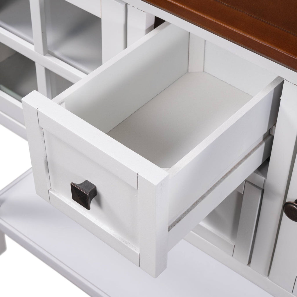 Modern Console Table with 2 Drawer, Cabinet, Shelf, White and Brown Wood A204