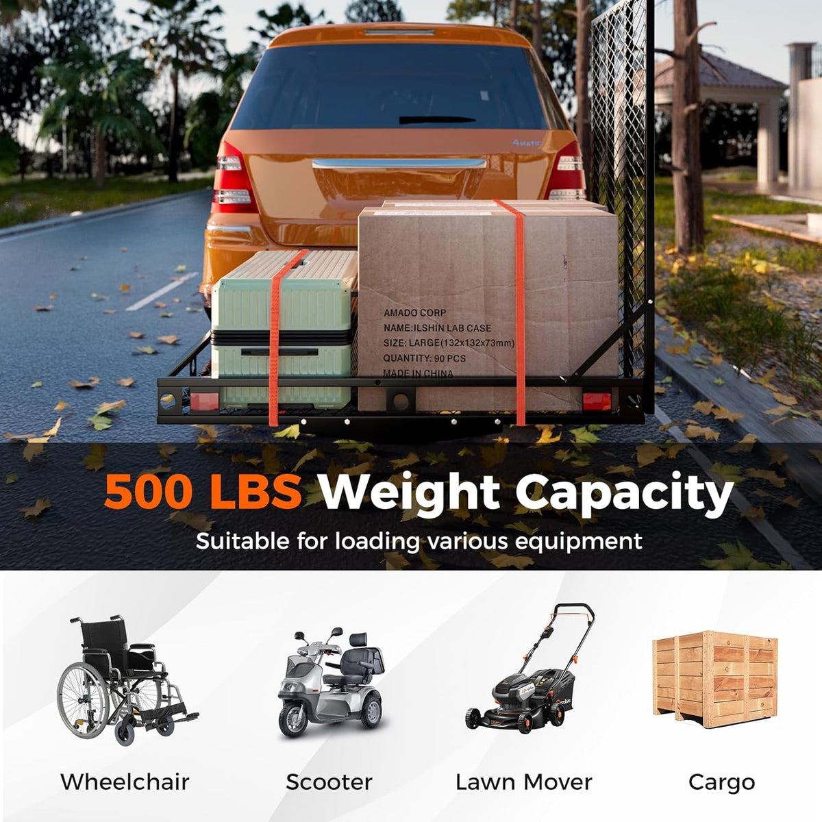 500 LBS Capacity Heavy-Duty Hitch Mount Mobility Scooter Carrier with Foldable Ramp I3603