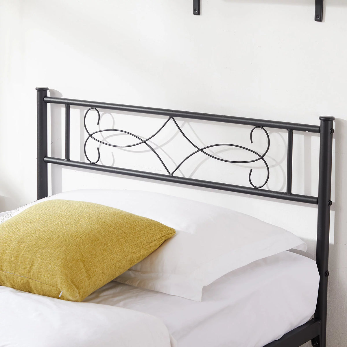 Twin Size Black Metal Platform Bed Frame with Headboard X44191