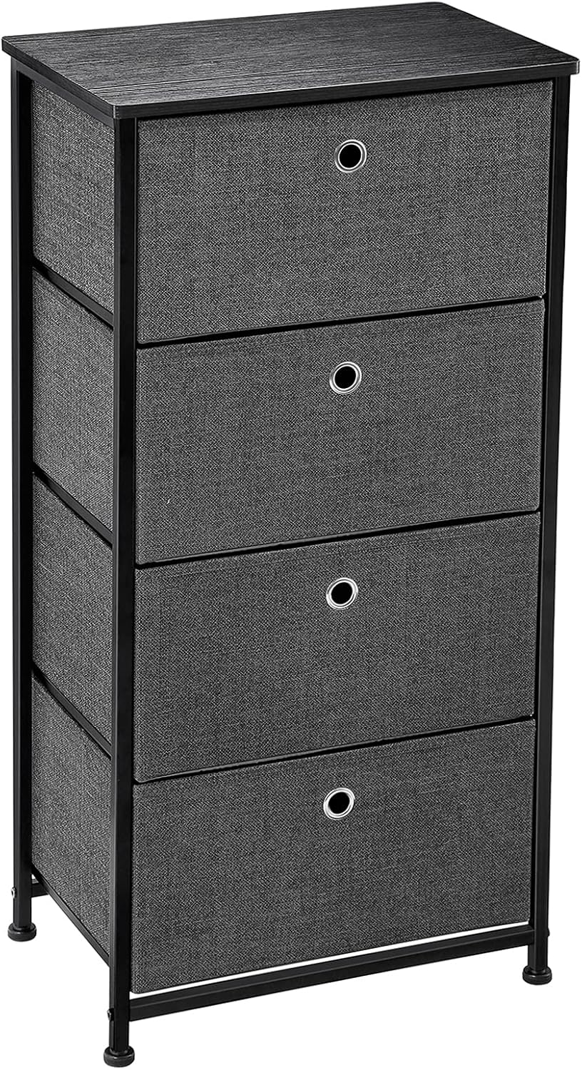 4 Tier Black Dresser Storage Cabinet with 4 Fabric Drawers G729