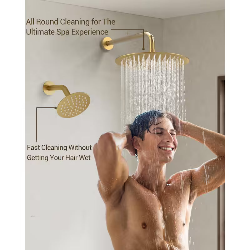 Wall Mounted Dual Shower Head and Handheld Shower Head 2.5 GPM Brushed Gold T721