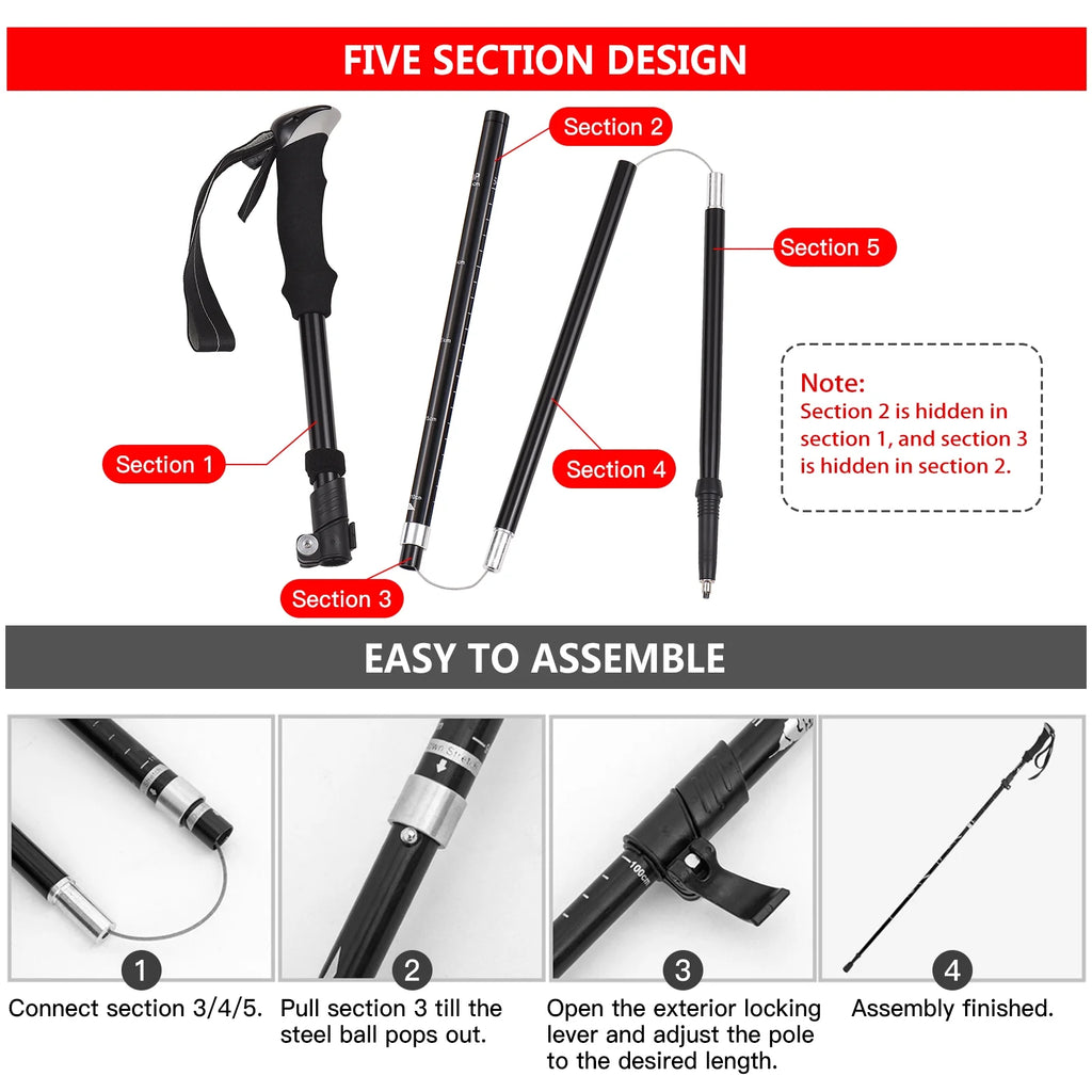 Trekking Pole Set Lightweight Five fold Walking Stick B529
