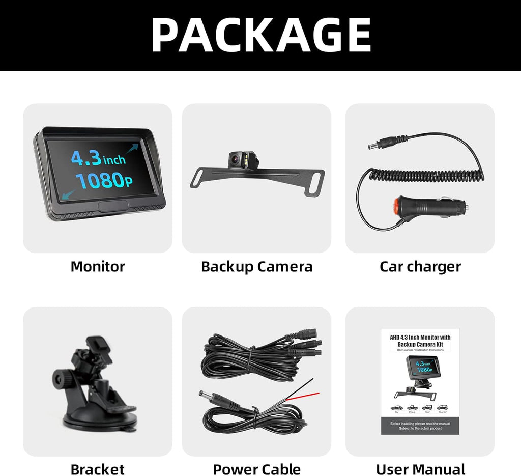 1080P Backup Camera with Monitor Kit Waterproof Night Vision W93811