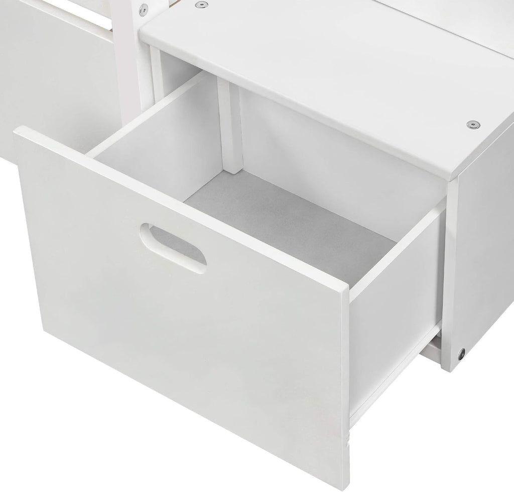 White Twin Over Twin Bunk with Trundle, 4 Drawers, and 3 Shelves V70062