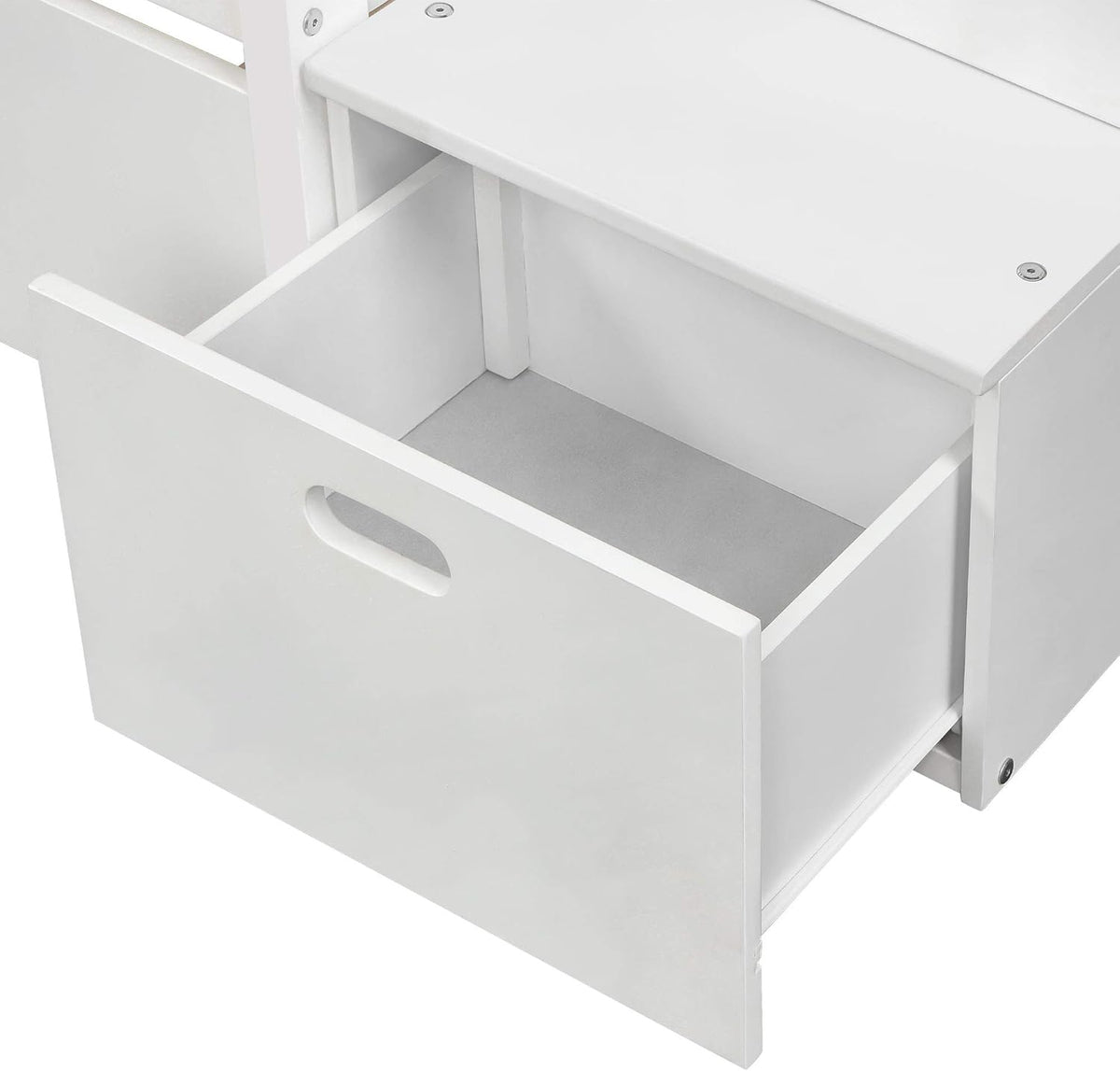 White Twin Over Twin Bunk with Trundle, 4 Drawers, and 3 Shelves V70062