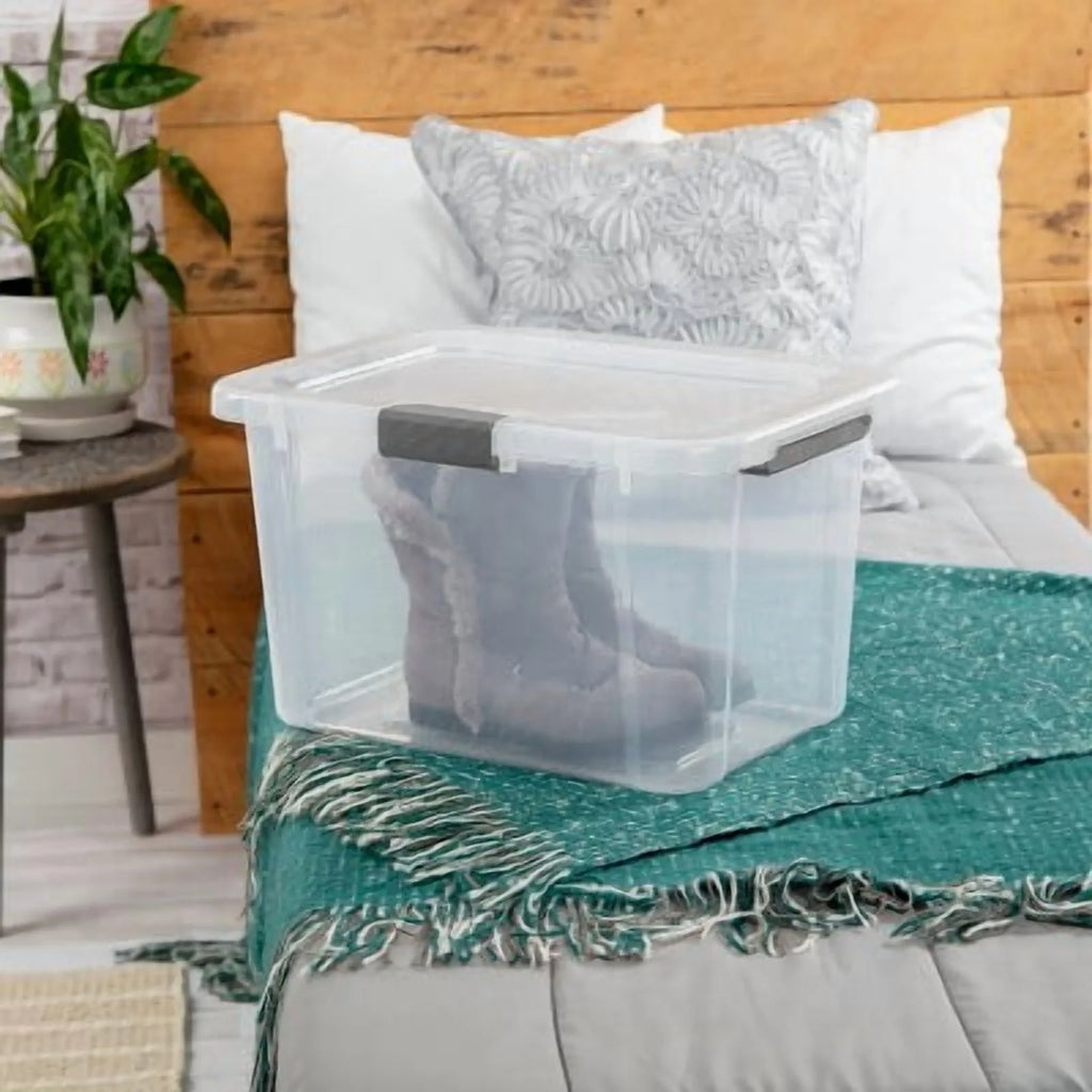 30qt Plastic Storage Tote with Hinged Lid N323