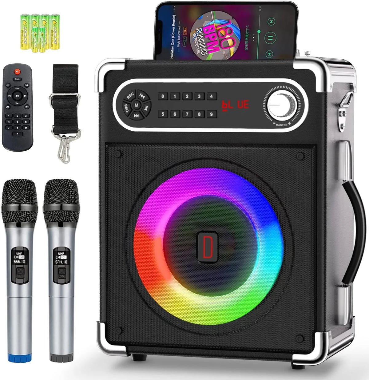 Karaoke Machine with 2 Wireless Microphones, Bluetooth Speaker W2977