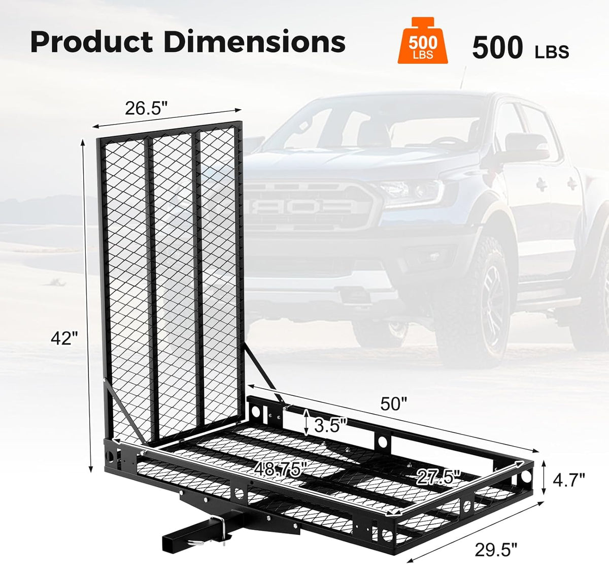 500 LBS Capacity Heavy-Duty Hitch Mount Mobility Scooter Carrier with Foldable Ramp I3603