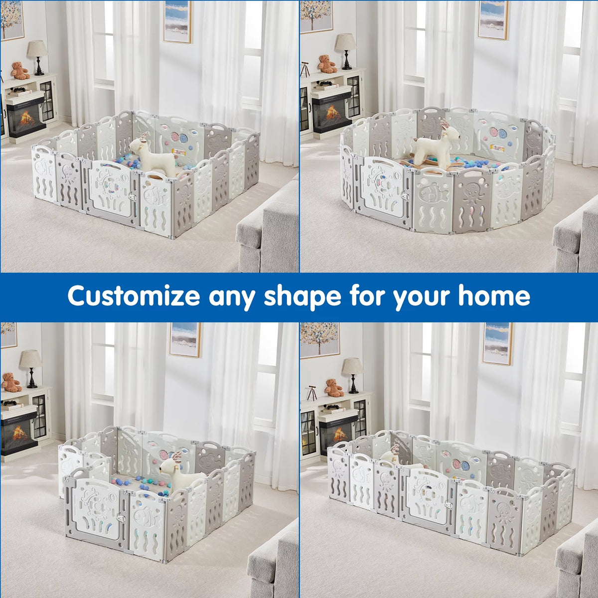 18 Panel Foldable Kids Playpen Safety Lock Gate K7254