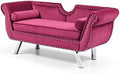 Velvet Ottoman Bench with Back and Silver Metal Legs H8066
