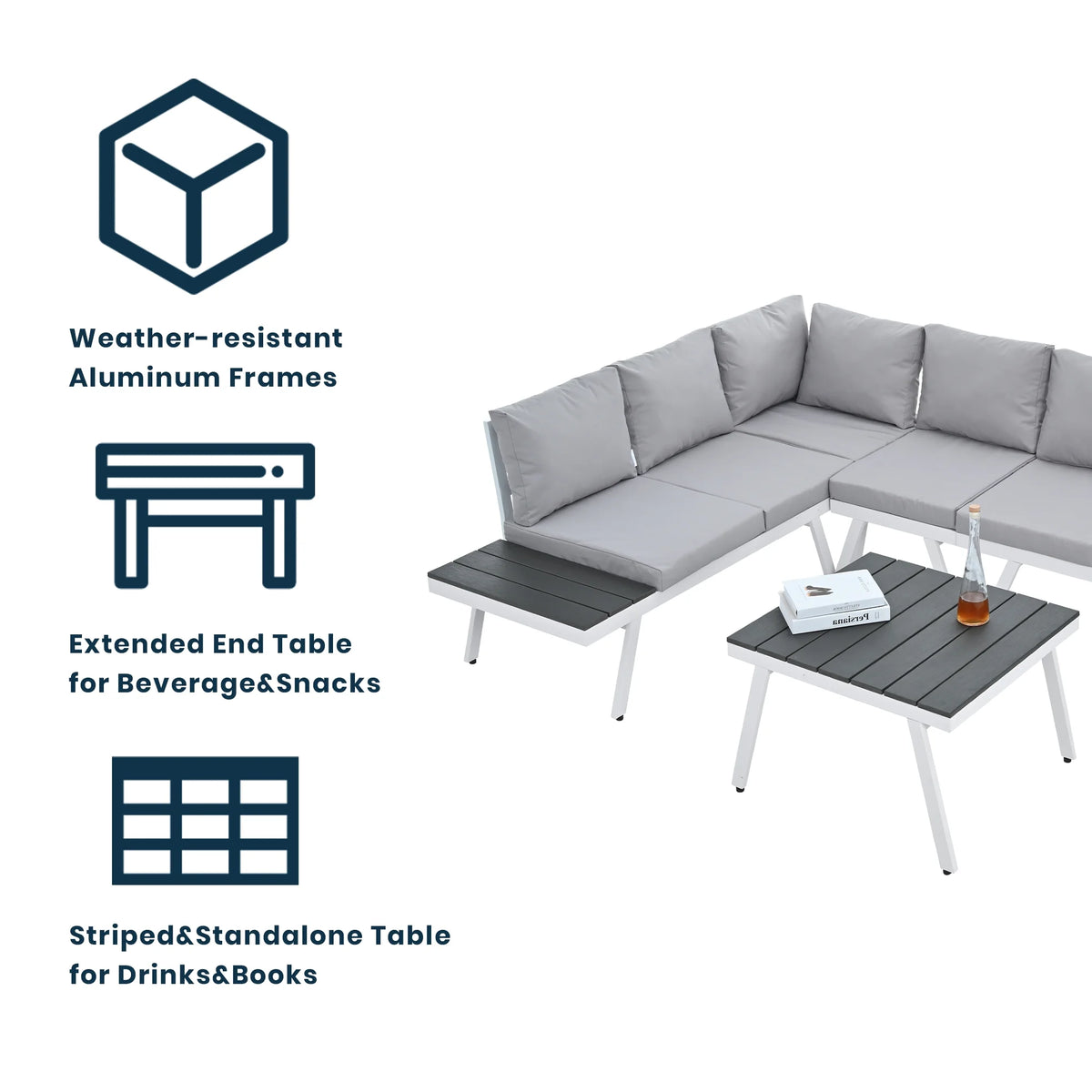 5 Piece Outdoor Patio Furniture Set Grey I21487