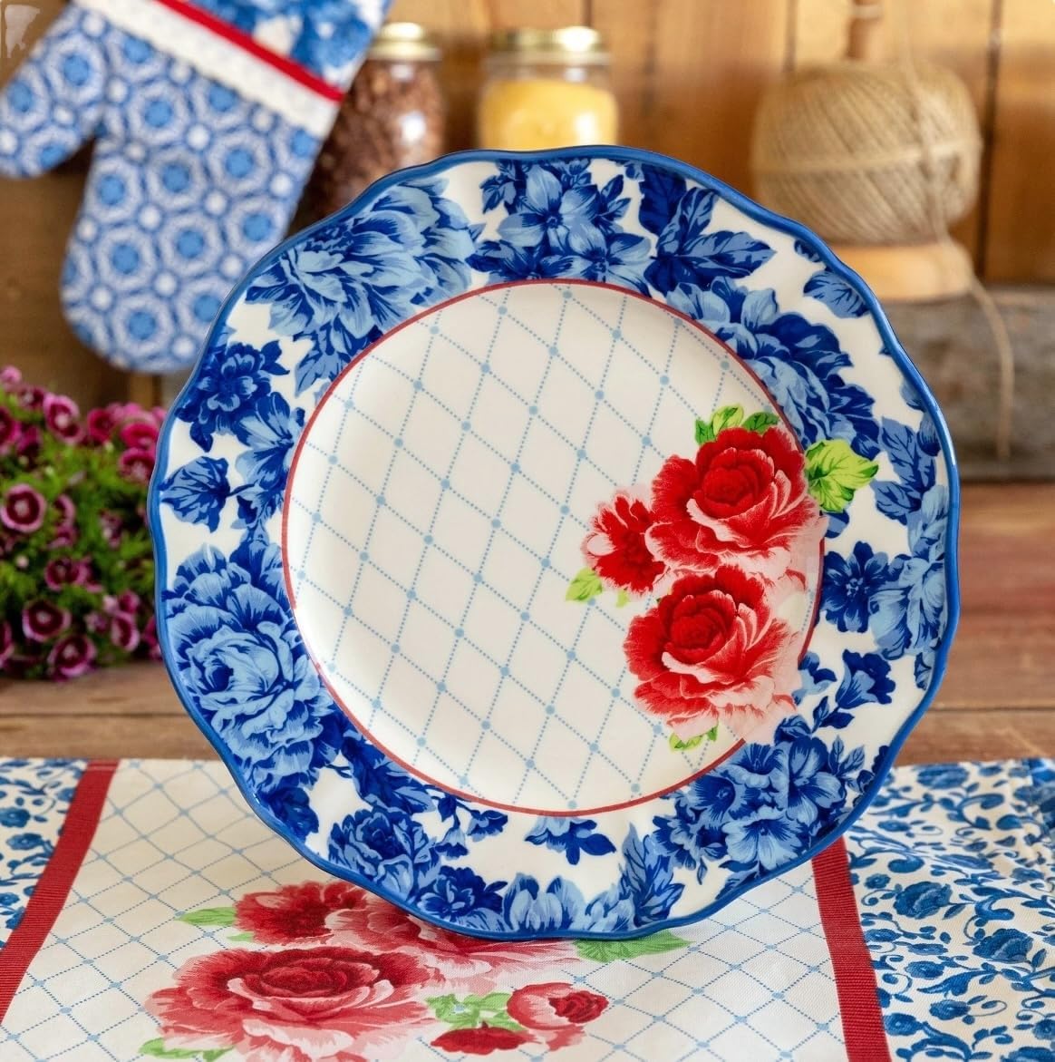 12-Piece Blue Floral Dinnerware Set T442314
