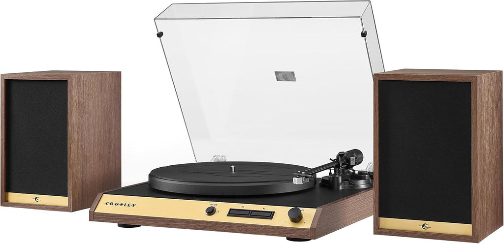 Walnut 2-Speed Belt-Drive Bluetooth Turntable with Speakers W644