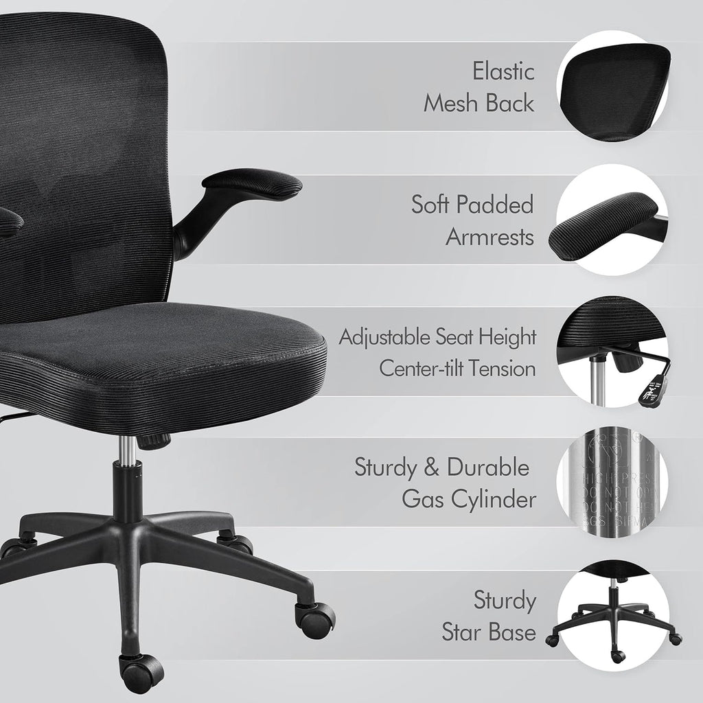 Black Ergonomic Mesh Office Chair with Flip-up Arms S64450