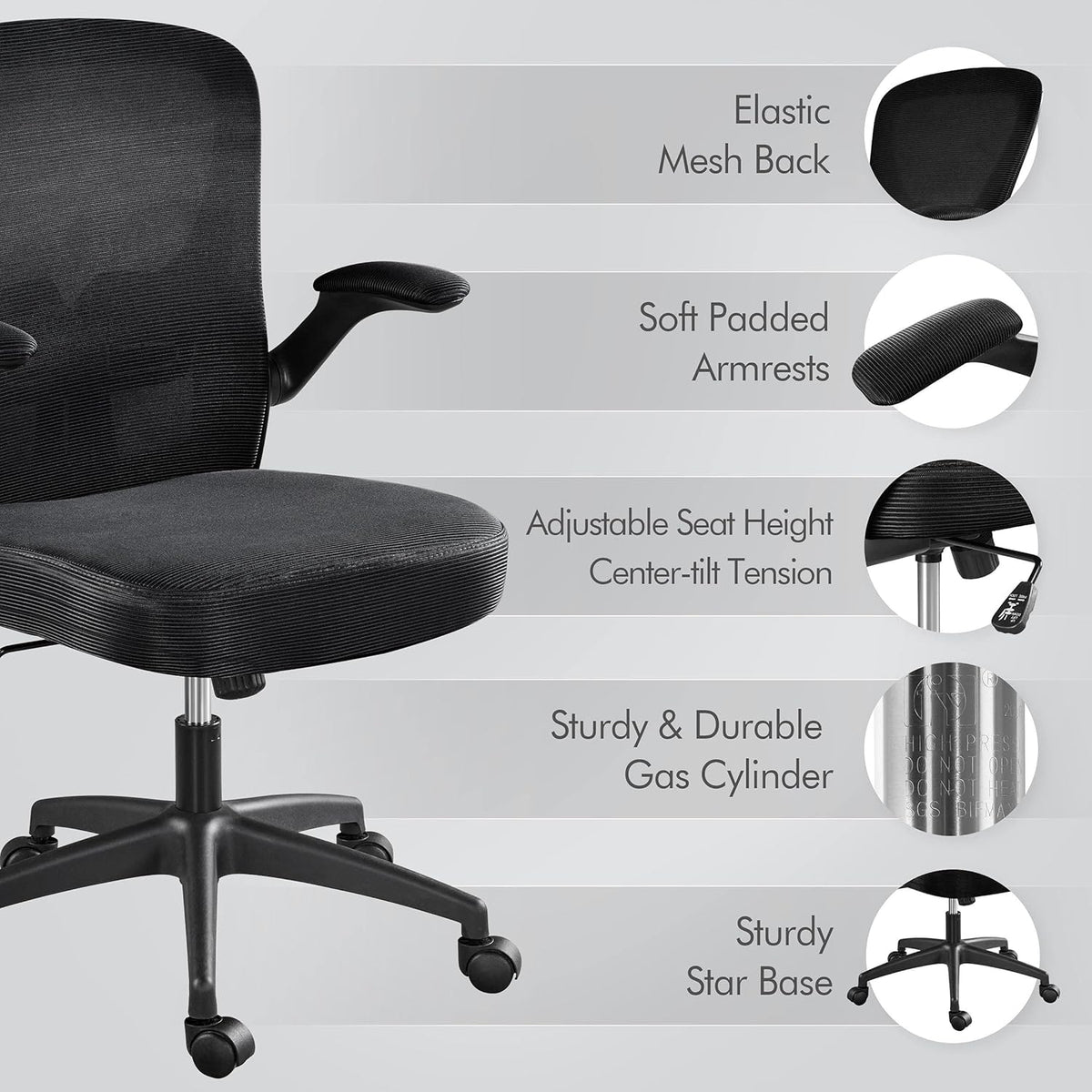 Black Ergonomic Mesh Office Chair with Flip-up Arms S64450