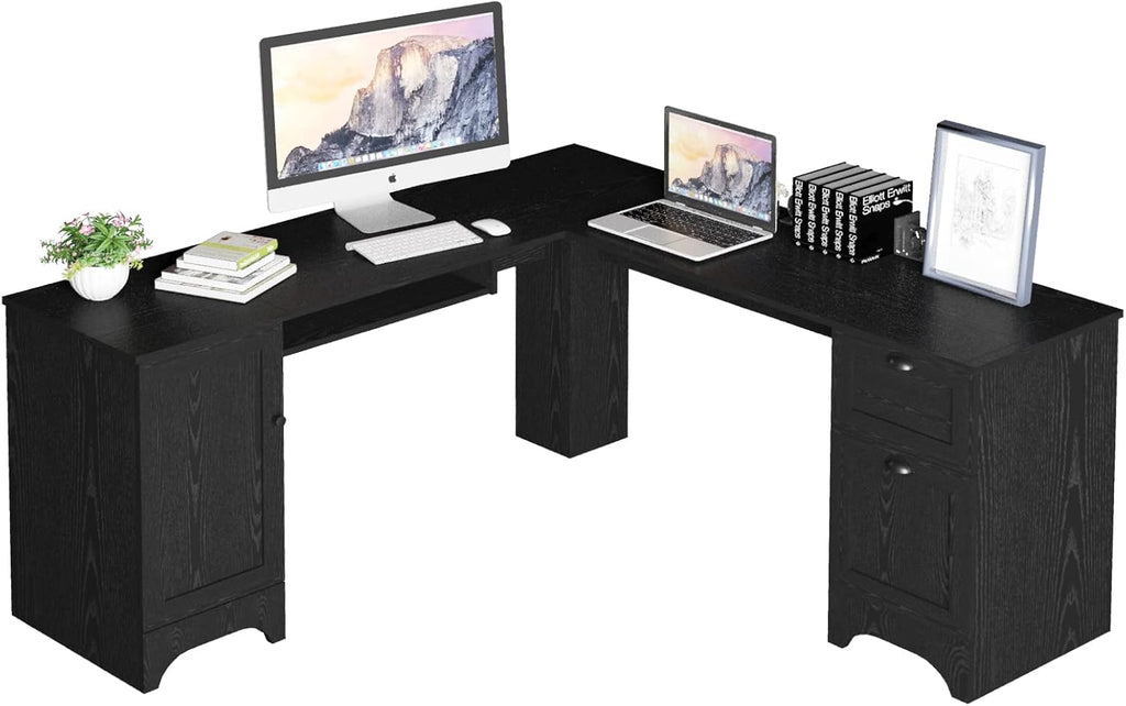 L Shaped Office Desk with Storage Drawers Z818269