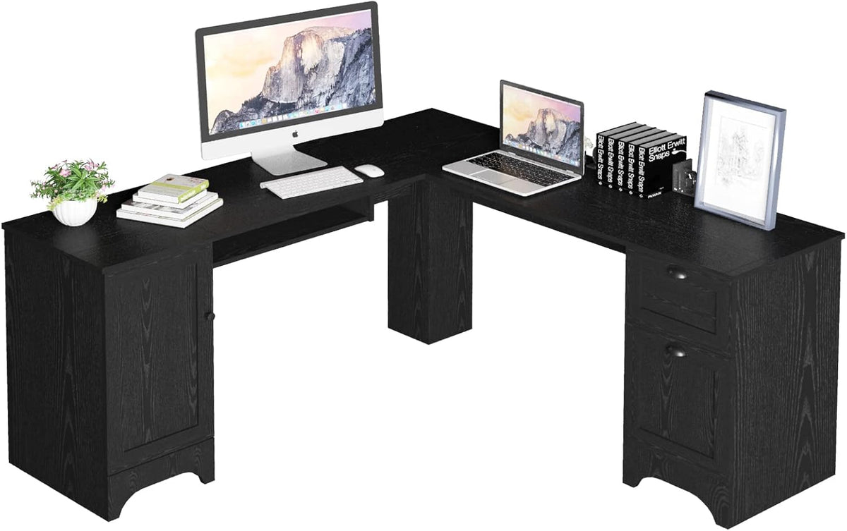 L Shaped Office Desk with Storage Drawers Z818269