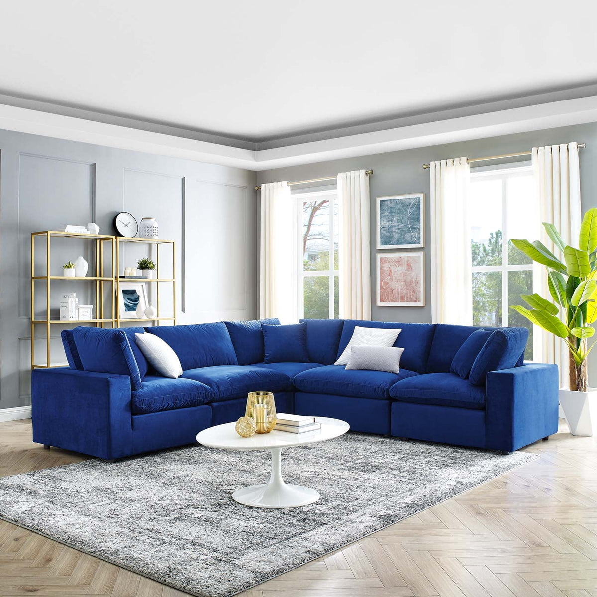 Blue Navy Velvet Sectional Sofa Set F657434