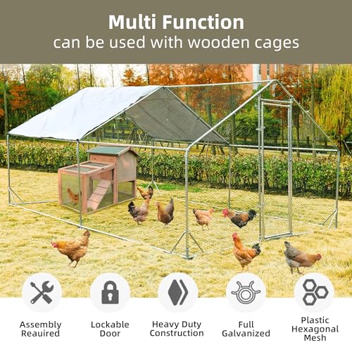 Large Walk-in Metal Chicken Coop with Waterproof Cover B45992