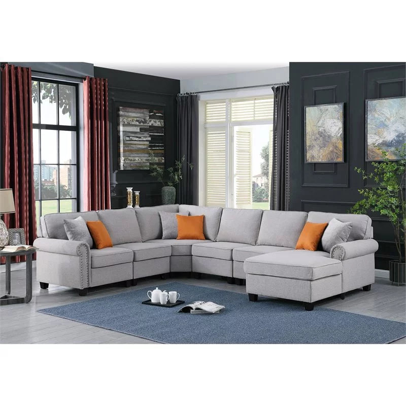 Light Gray U-Shaped Polyester Fabric Sectional Sofa W59801