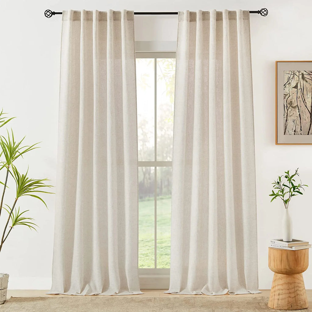 Beige Semi Sheer Linen Curtains 2 Panels 40''x84'' Y9065
