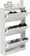 White Narrow 3 Tier Wood Shoe Cabinet H817