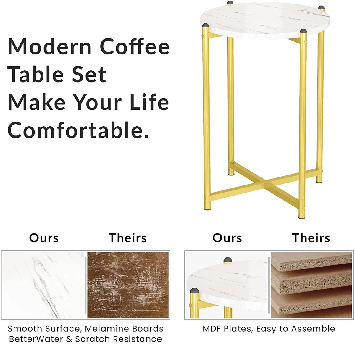 Mid-Century Faux Marble Coffee Table Set of 3 T16644