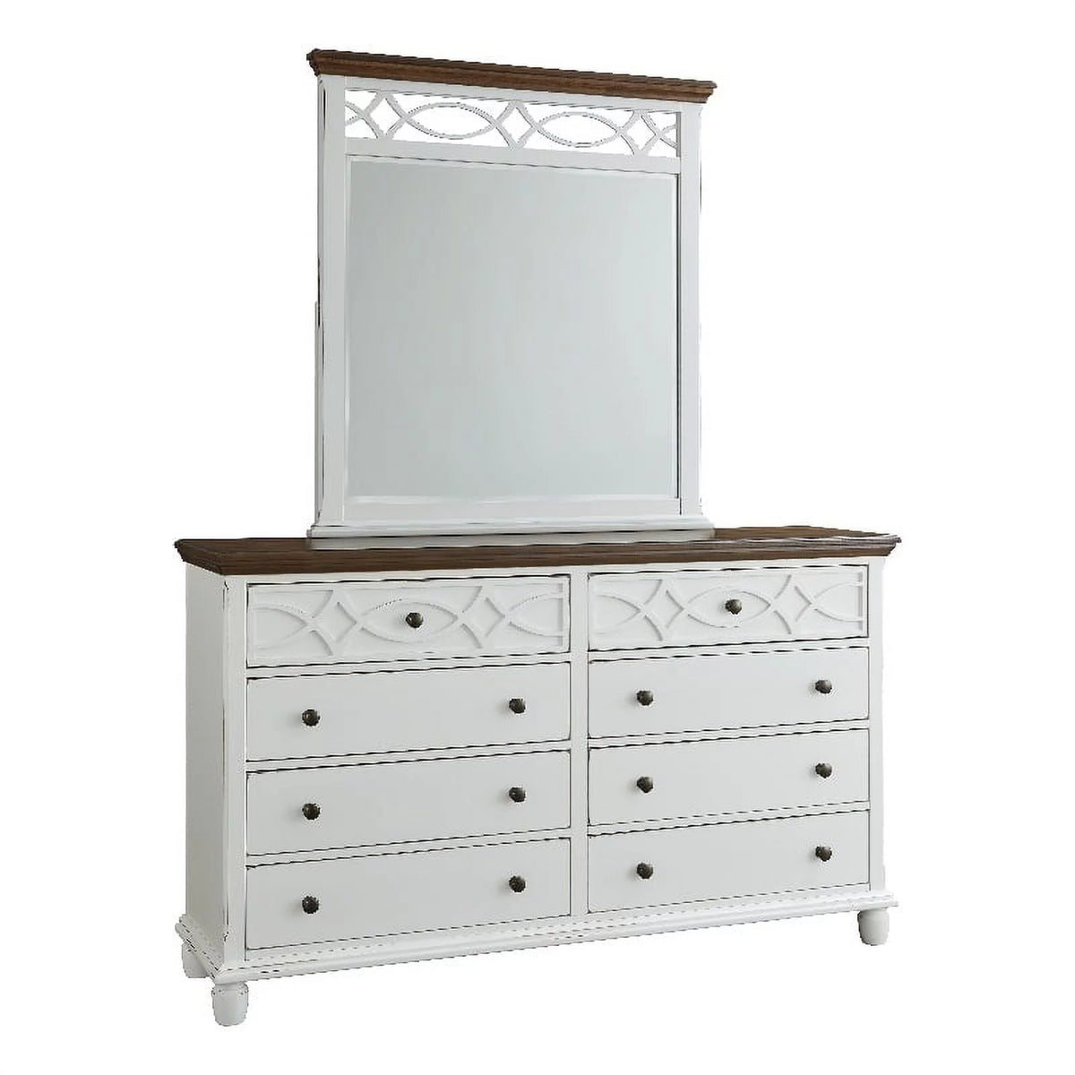 Oak Brown Vanilla White Wood Dresser and Mirror U324364