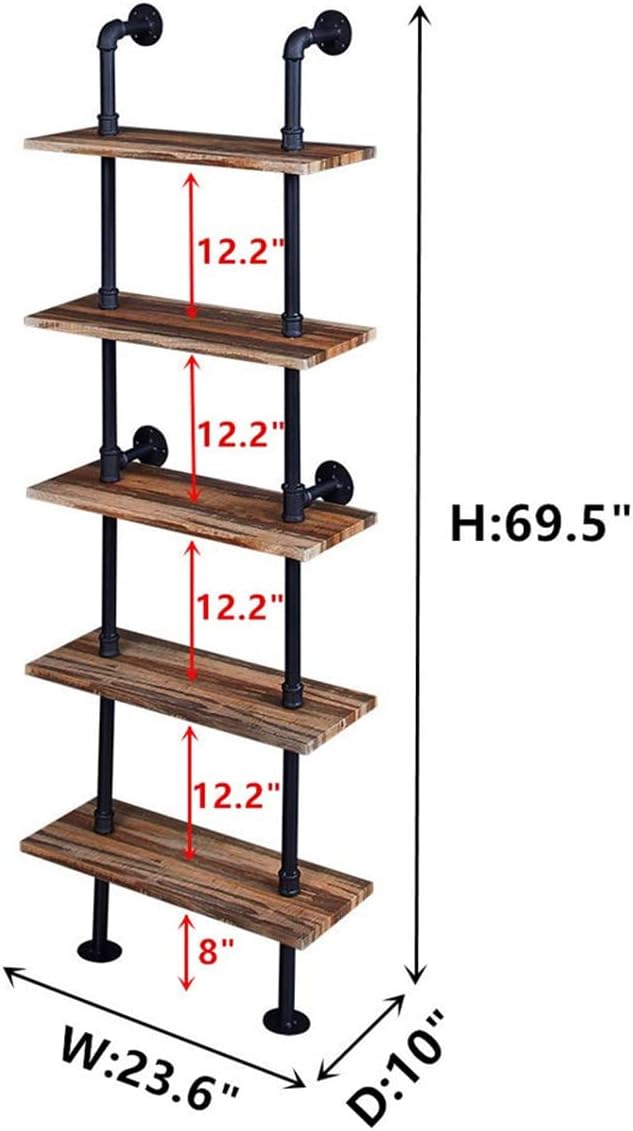 Rustic Industrial 5-Shelf Ladder Bookcase K309