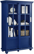 Navy Blue 4 Shelves Wooden Bookcase with Glass Door W98473