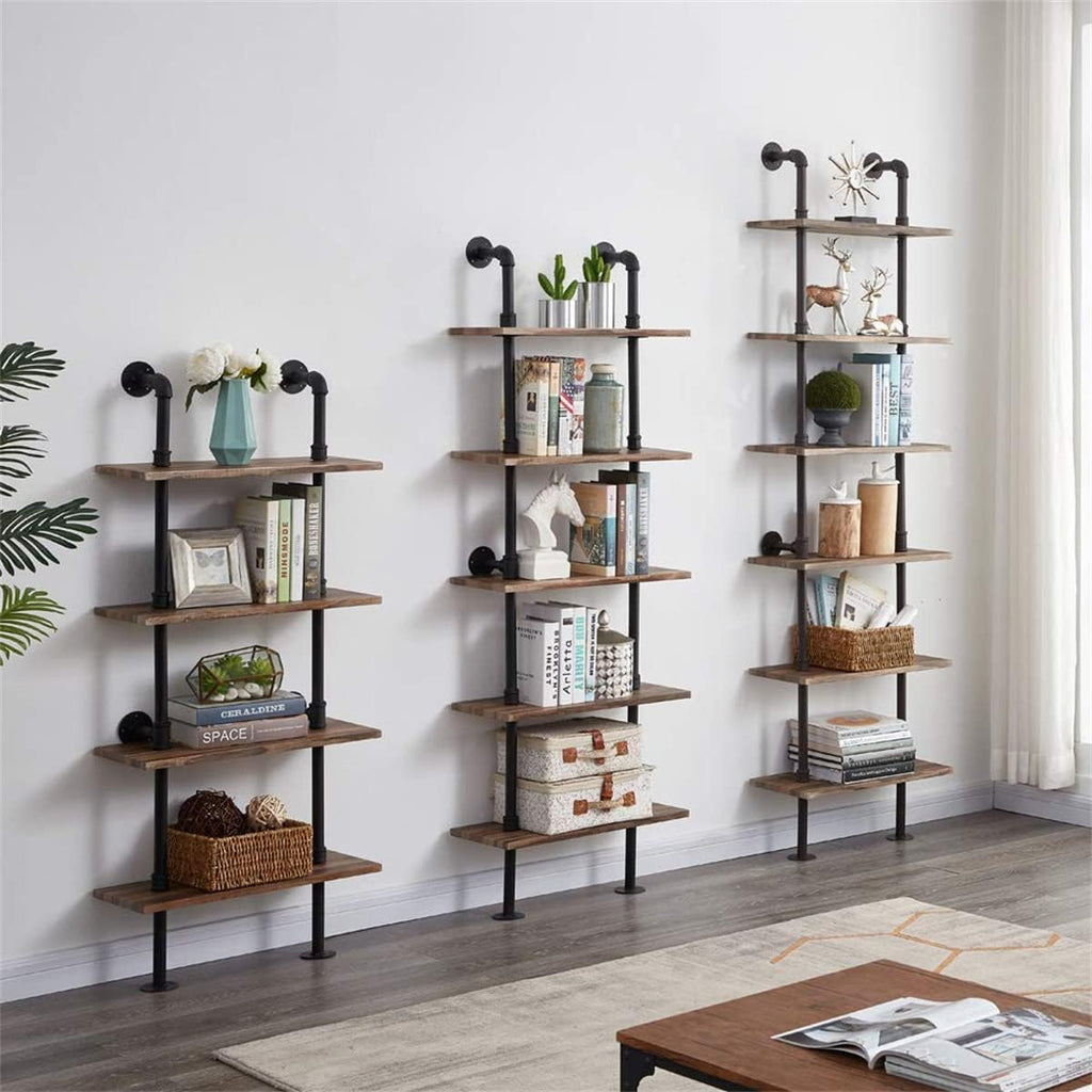 Rustic Industrial 5-Shelf Ladder Bookcase K309