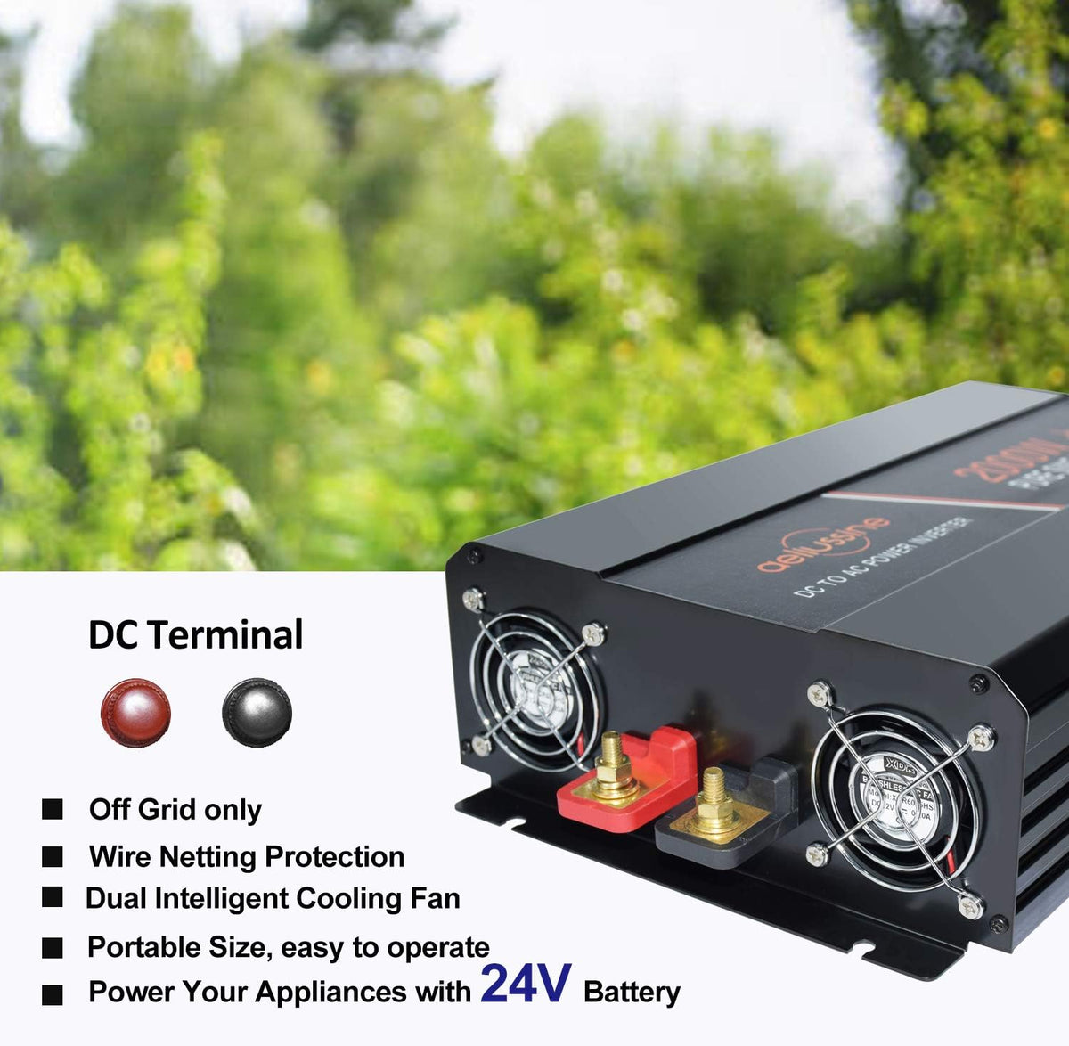 3000 Watt Pure Sine Wave Power Inverter 24 Volt DC to AC 110V 120V with LCD Display Remote Switch B593