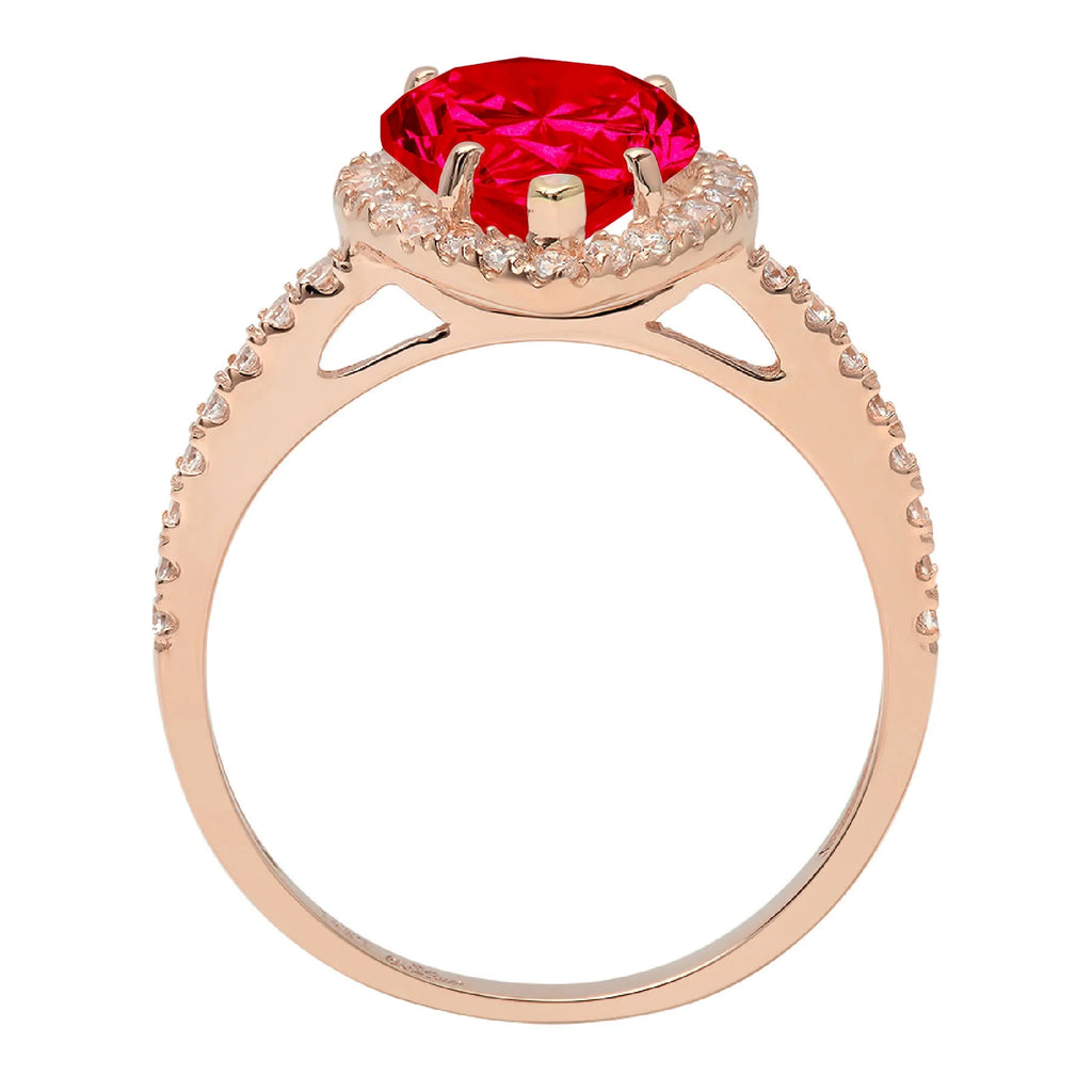 Pear Cut Red Simulated Ruby 18k Pink Rose Gold Halo Ring Size 3.5 U443