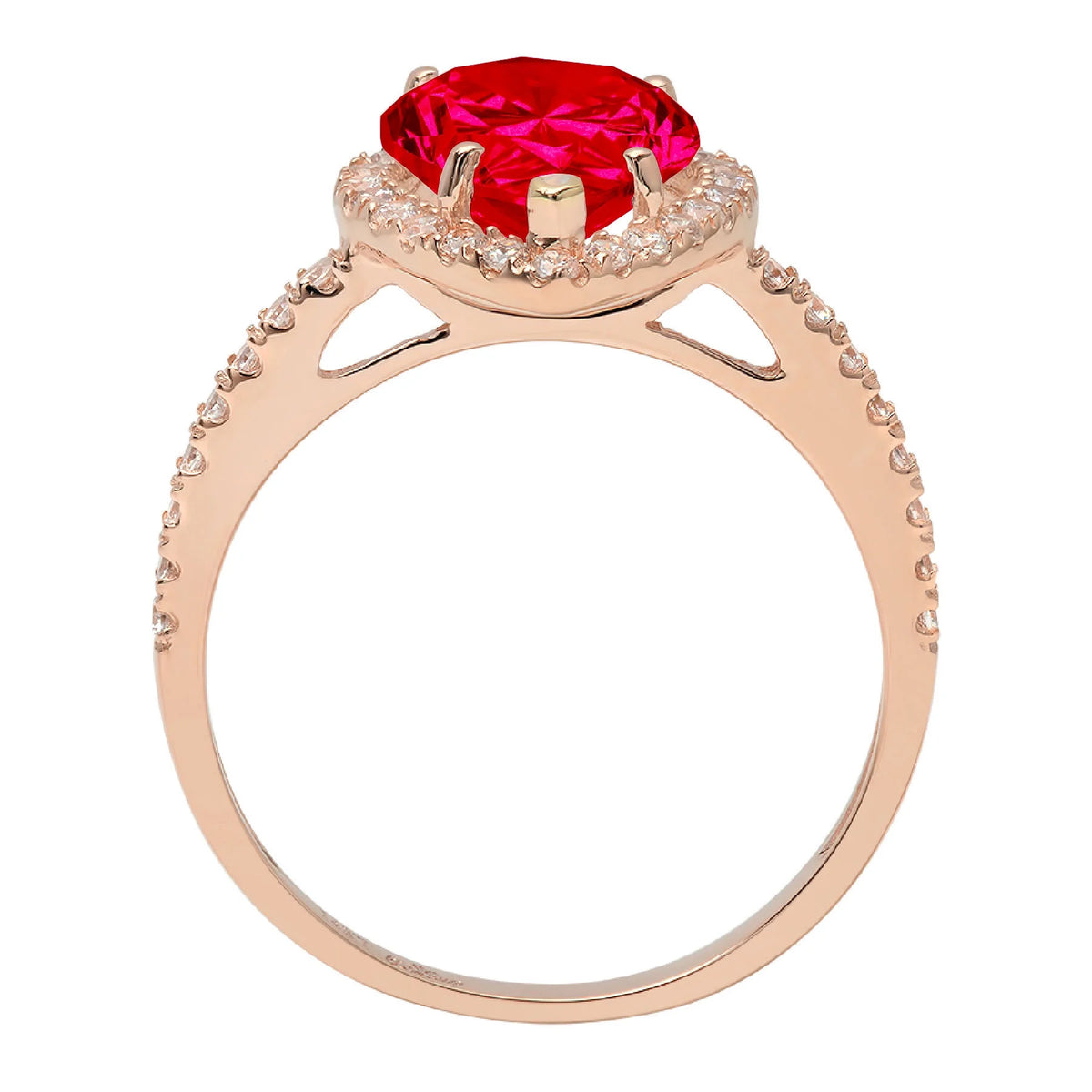 Pear Cut Red Simulated Ruby 18k Pink Rose Gold Halo Ring Size 3.5 U443