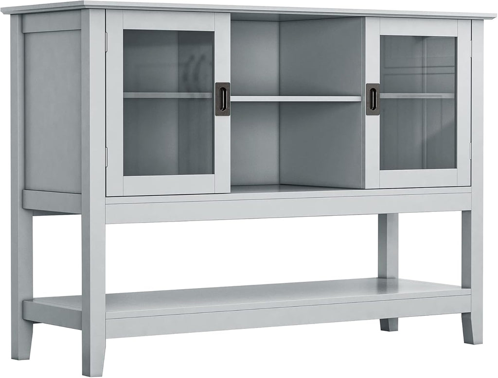 Grey Sideboard Storage Cabinet with Framed Glass Doors A3456