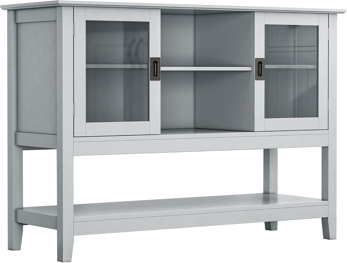 Grey Sideboard Storage Cabinet with Framed Glass Doors A3456