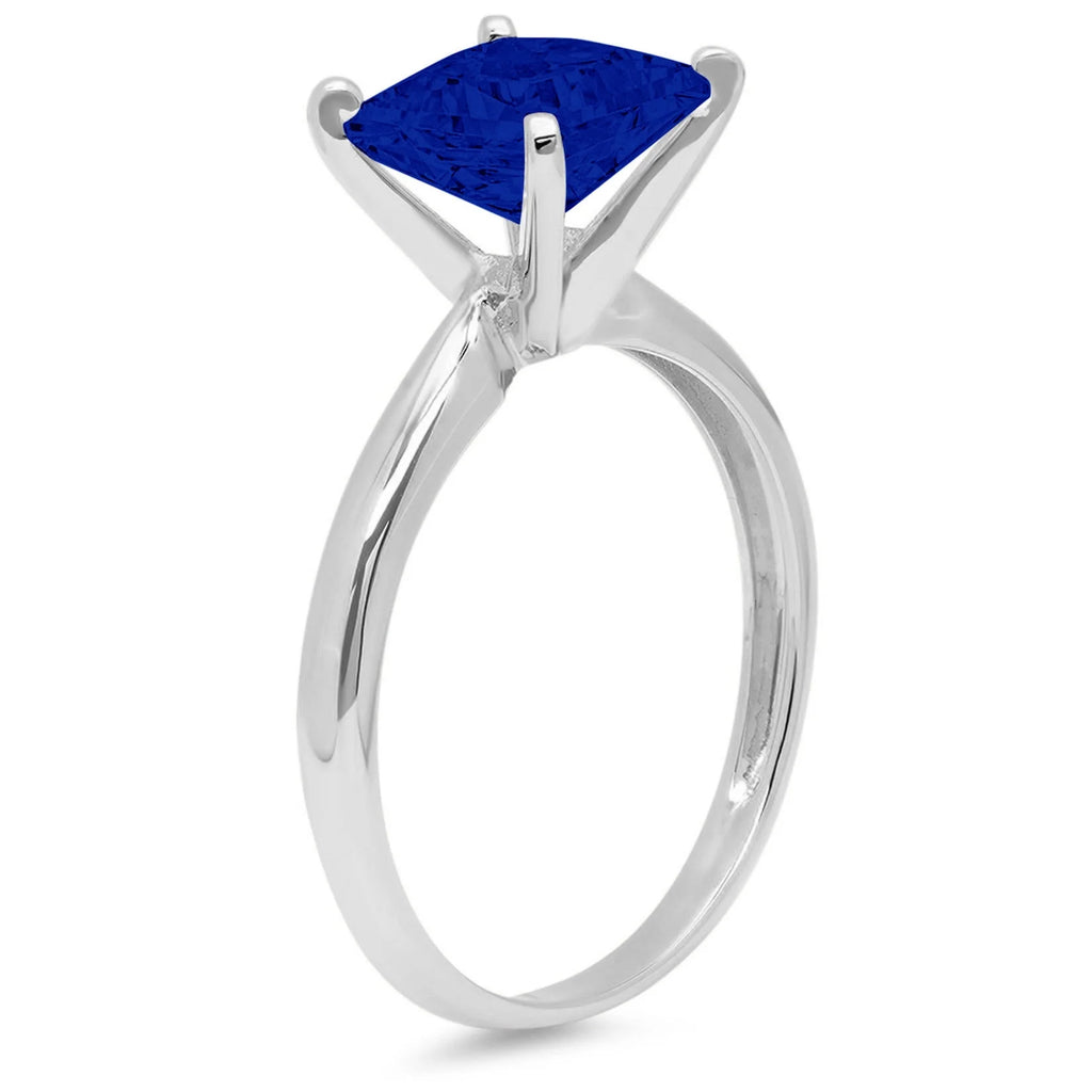 14k White Gold Princess Cut Simulated Blue Sapphire Ring Size 10.25 I960613