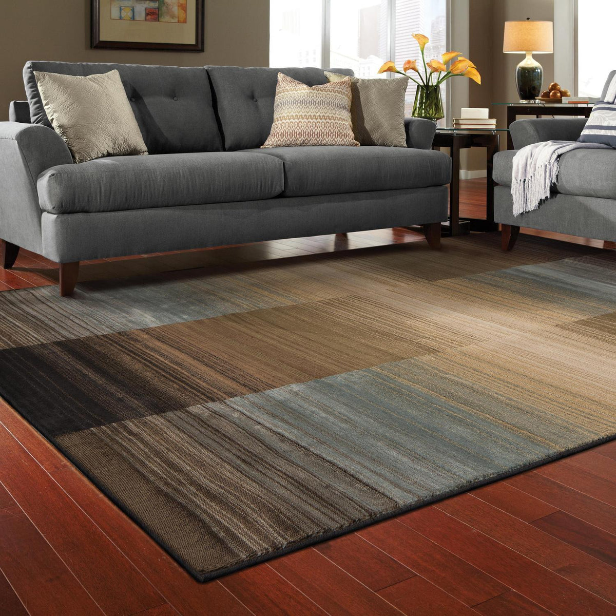 Blue Striped Area Rug G435