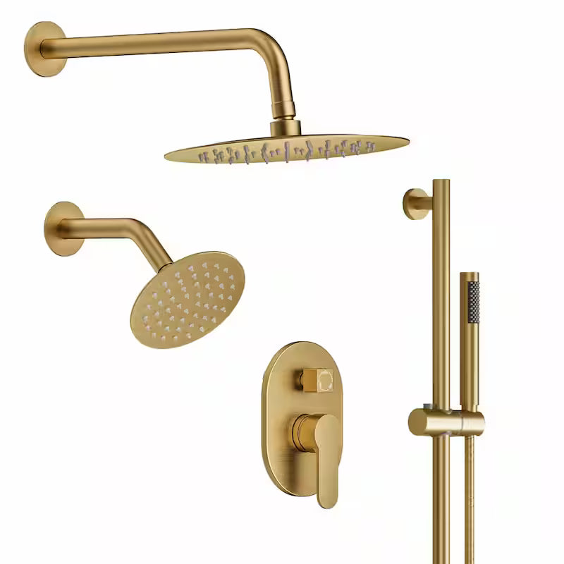 Wall Mounted Dual Shower Head and Handheld Shower Head 2.5 GPM Brushed Gold T721
