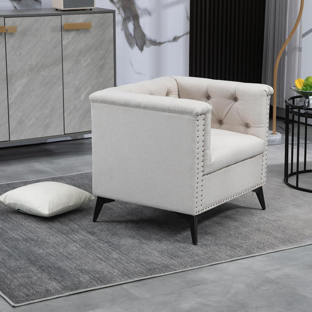 Beige Linen Fabric Accent Arm Chair Z1640