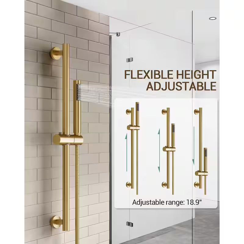 Wall Mounted Dual Shower Head and Handheld Shower Head 2.5 GPM Brushed Gold T721