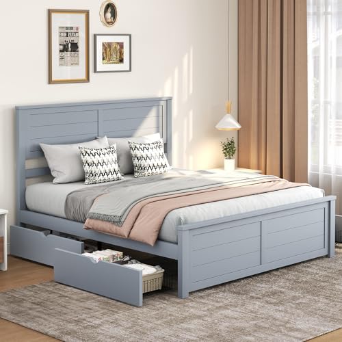 Full Size Wood Bed Frame with Headboard and 4 Storage Drawers Y172243